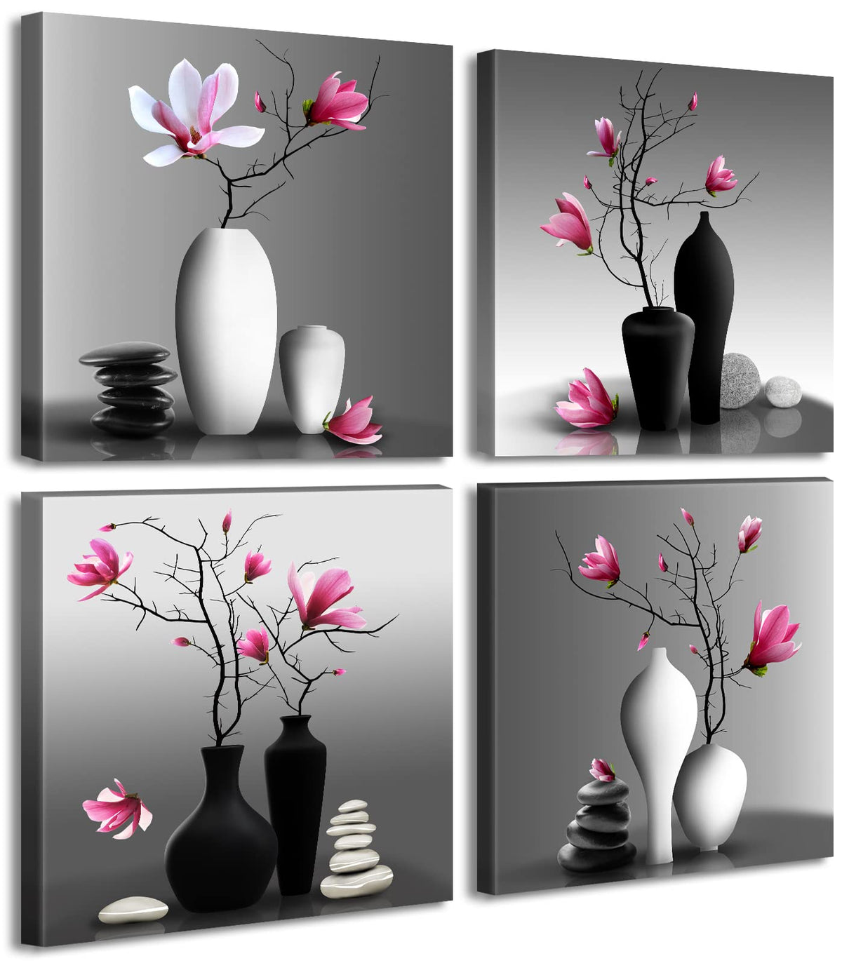 DJSYLIFE Modern Bathroom Pictures Wall Decor Zen Flowers Paintings Canvas Decorations Black and White Wall Art for Bedroom Living Room Home