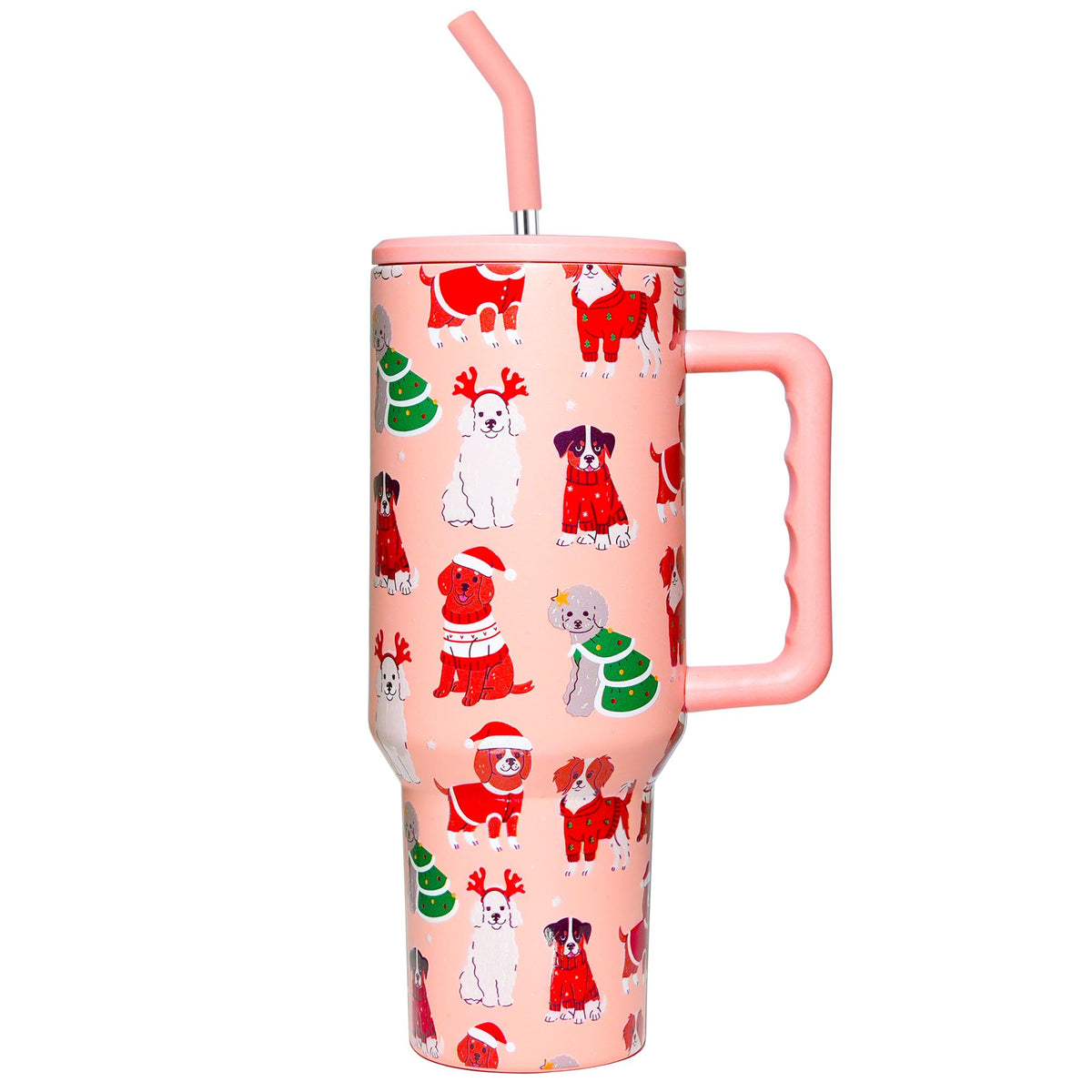 OEUFSEEE Christmas Dog Tumbler with Straw and Lid Vacuum Insulated 40oz Stainless Steel Puppy Cup Gifts for Women Xmas Present Skinny Water Bottle Coffee Cup for Home or Travel