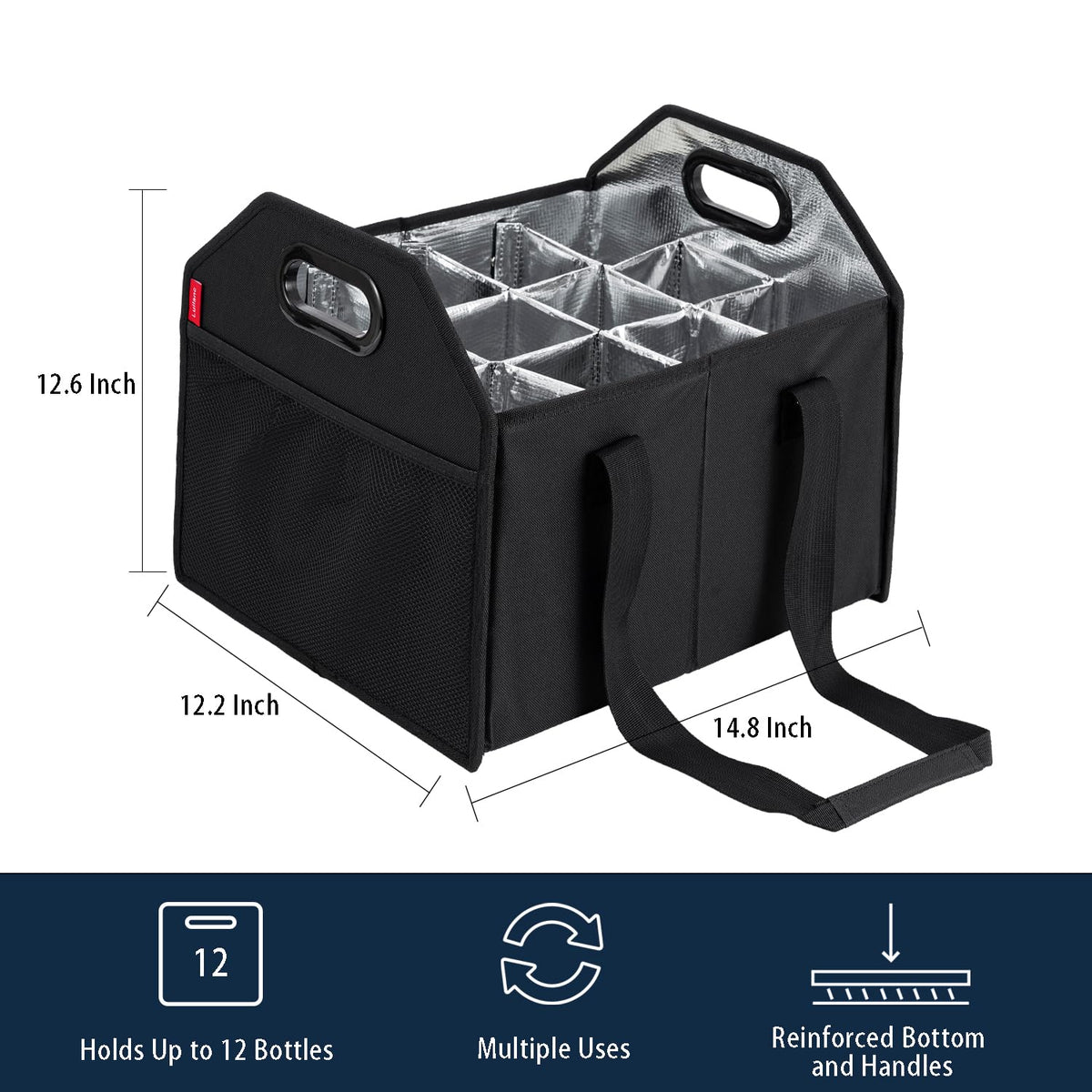 LUILANC Bottle Wine Carrier Collapsible 12 Bottle Storage Box Reusable Portable Carrier Case for Tote Bag Moving, Vacation Caddy Grocery Shopping Wine Tasting Access