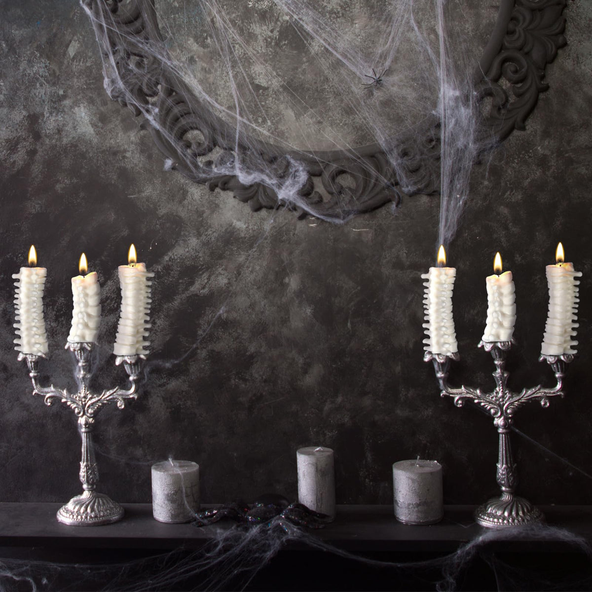 Nuanchu 3 Pcs Spine Candles Set Halloween Spooky Candles Spine Goth Decor Halloween Table Centerpiece Novelty Votive Decoration with 3 Sizes Gothic Gift for Skeleton Lover Chiropractor Party