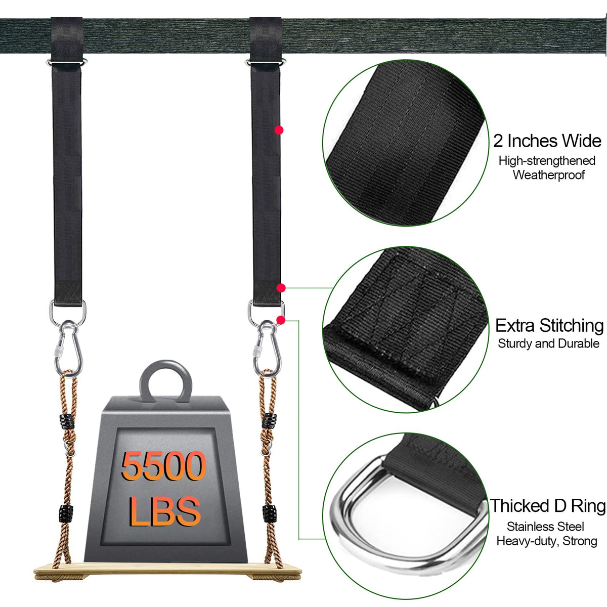 Werflyto Safe Tree Swing Hanging Straps Kit, 3FT/10FT/15FT/20FT, Heavy Duty Holds 5500LBS Extra Long Adjustable Tree Swing Straps, Easy & Fast Way to Hang Any Swing or Hammock(3 FT)