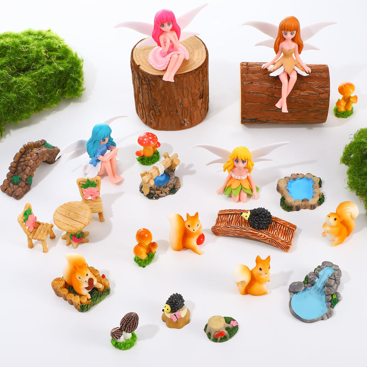 GGSTDDUP 25Pcs Fairy Garden Accessories, Miniature Garden Ornaments Landscape Decorations Mini Fairy Figures Animal Plant Furniture Set for DIY Terrarium Potted Plants Dollhouse Desk Decor