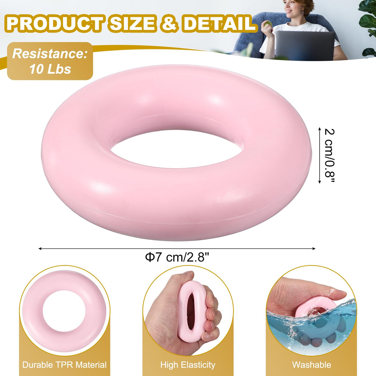 YELARXI Grip Strength Trainer Rings, Portable Hand Grip Strengthener Finger Forearm Strengthener - Fitting for (Athletes/Rock Climbing/Workout/Fitness), 2.8" & 10 LB & Pink