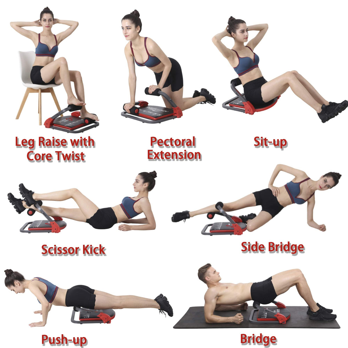 eHUPOO Ab Machine Workout Equipment,Whole Body Ab Workout Machine,Sit Up Exercise Equipment For Home, Strength & Abdominal Trainer With 3 Adjustable Resistance Levels and Bands.US Patented