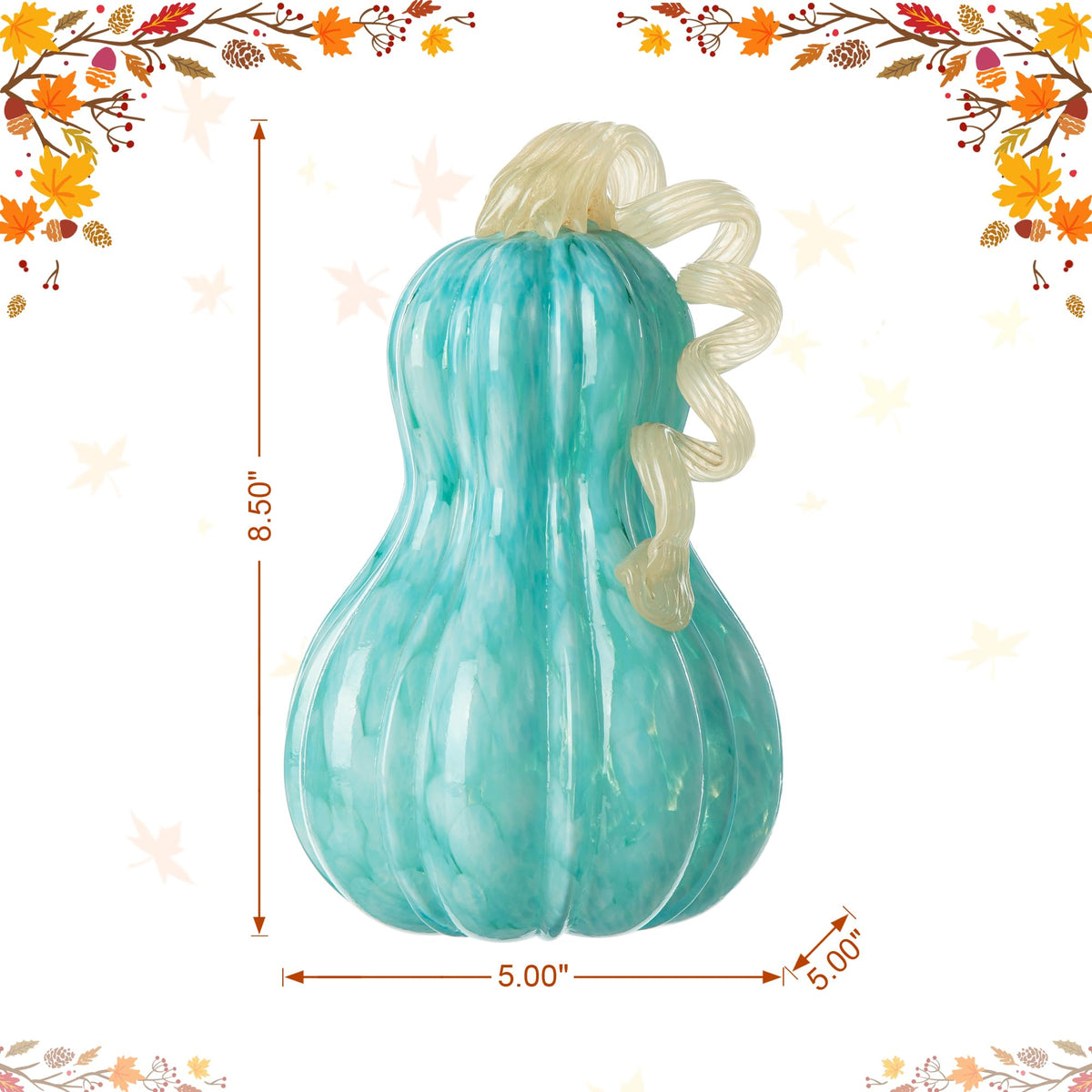 Glitzhome Hand Blown Glass Pumpkin Decor 8.5" Turquoise - Artisan Fall Harvest Thanksgiving Table Centerpiece Halloween Home Decor