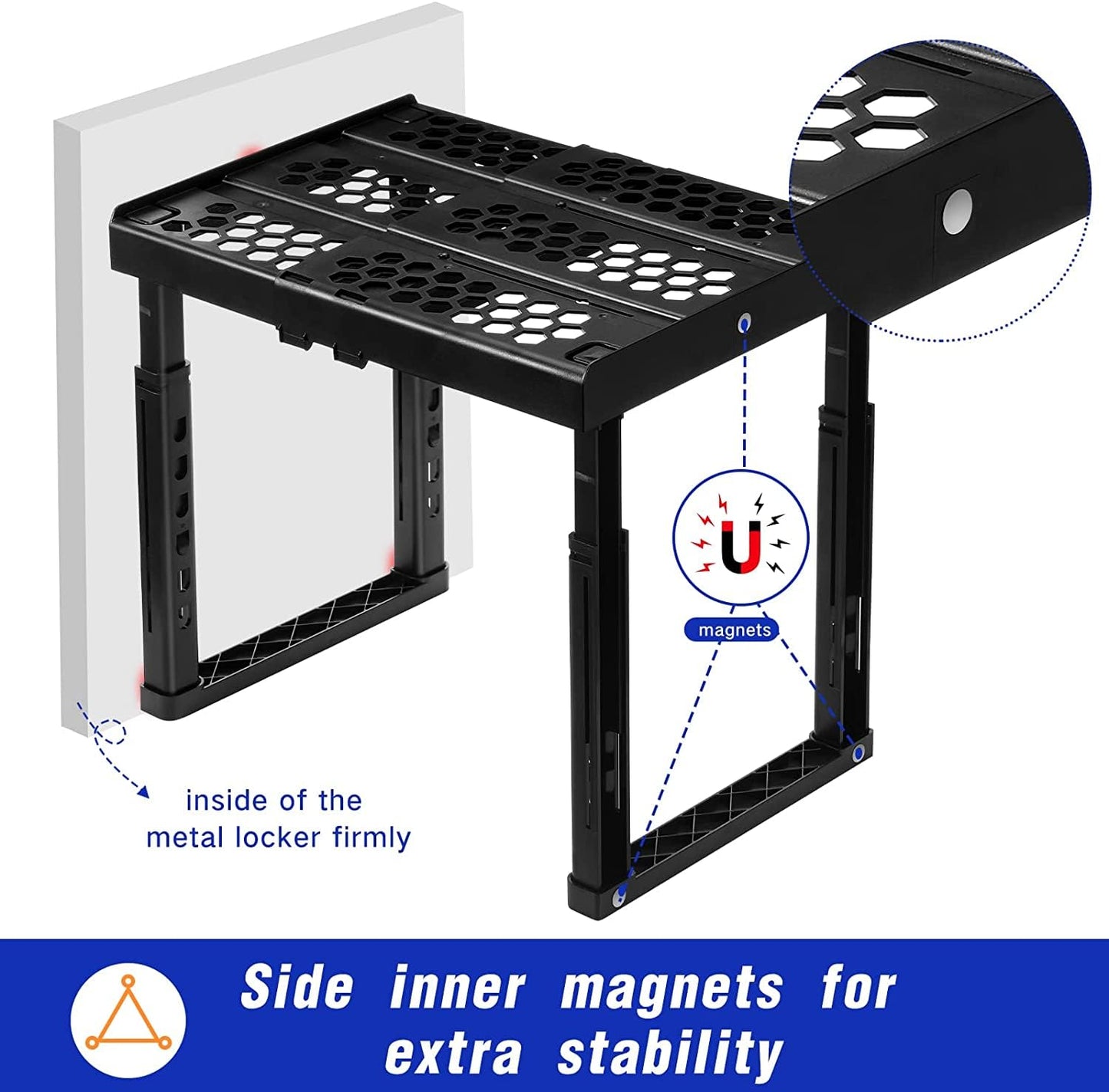 Piffny Locker Organizer Shelf， Adjustable Width and Height, Ideal Locker for School, Office, and Gym Lockers (Blue 2 Pack)