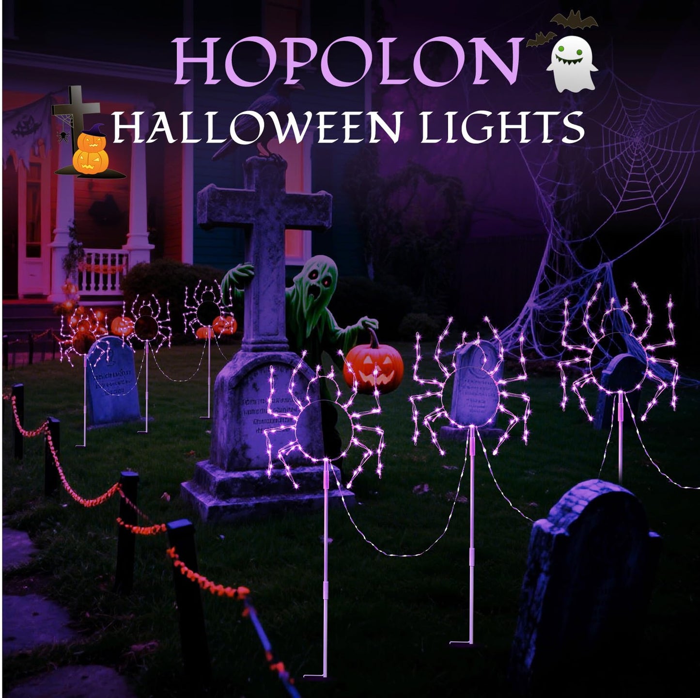 Outdoor Halloween Decorations Lights, 3PACK Hopolon Halloween Spider Pathway Lights 229LED Plug-in Purple Garden Light Walkway with 8Modes Timer Waterproof for Holiday Home Garden Yard Party Decor