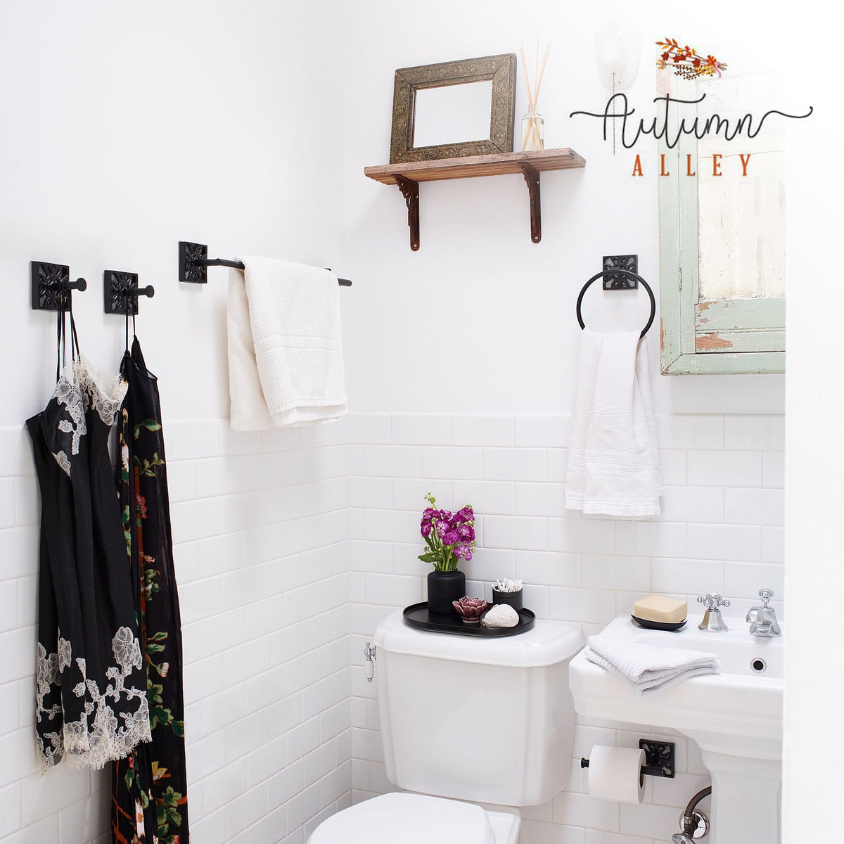 Autumn Alley Black Bathroom Towel Hook Robe Hook Wall Mounted - Decorative Wall Hooks for Towel, Robe, Coat, and Door Hooks for Bathroom Rustproof Modern Unique Style, 2 Pack