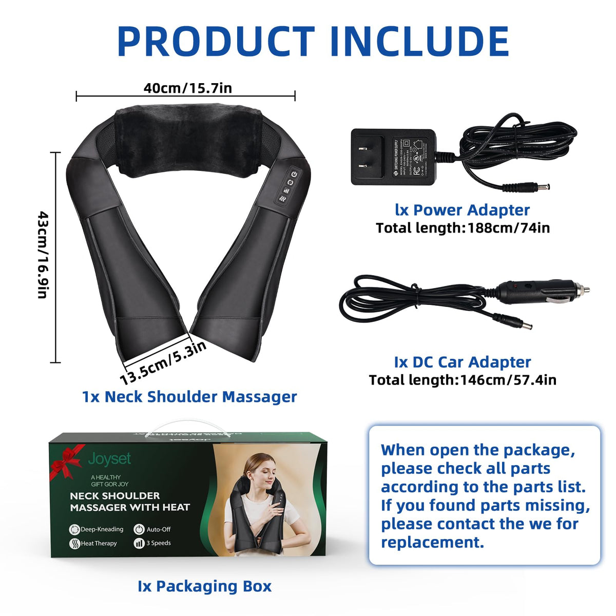 Joyset Shiatsu Neck and Back Massager with Heat,Electric Shoulder Massager for Pain Relief Deep Tissue,3D Kneading Massage with Cloth Cover Easy to Clean Best Gift for Men Women Parents