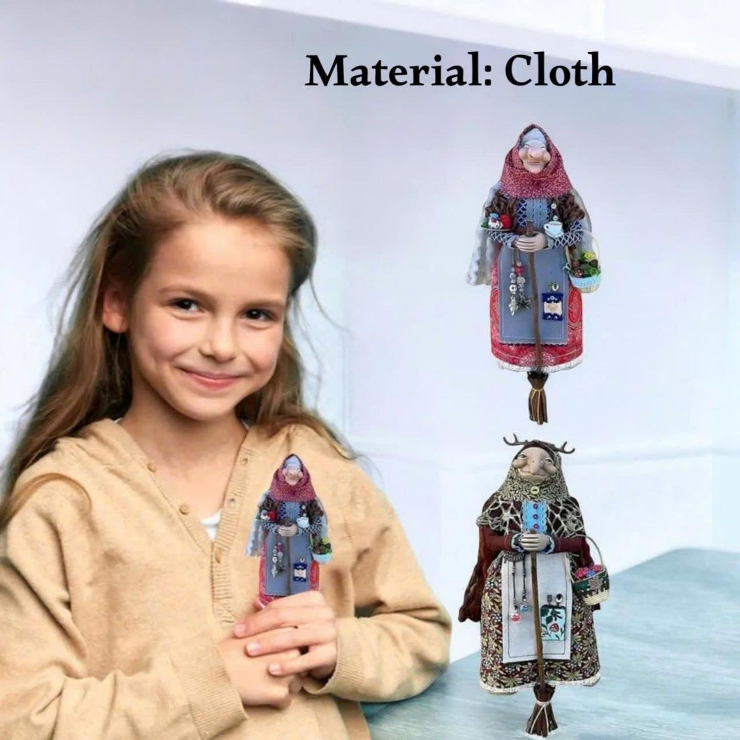 Handmade Kitchen Witch Doll, Good Luck Cooking Dolls Hanging Ornament, Unique Home Decor Figure on Broomsticks for Cooks, Festive Lucks Charm Decoration for Culinary Enthusiasts(B)