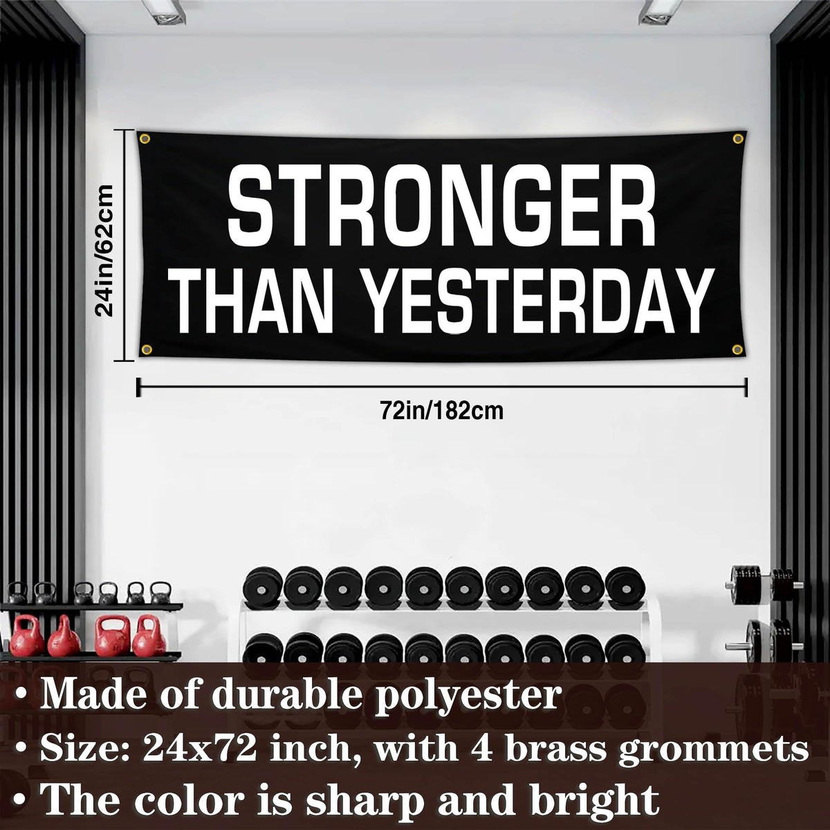 Bomtas Motivational Gym Posters Banners Flags for Home Gym Room Guys Office Bedroom Stronger Than Yesterday Inspirational Flag Banner 24x72 Inch Motivation Wall Art Decor