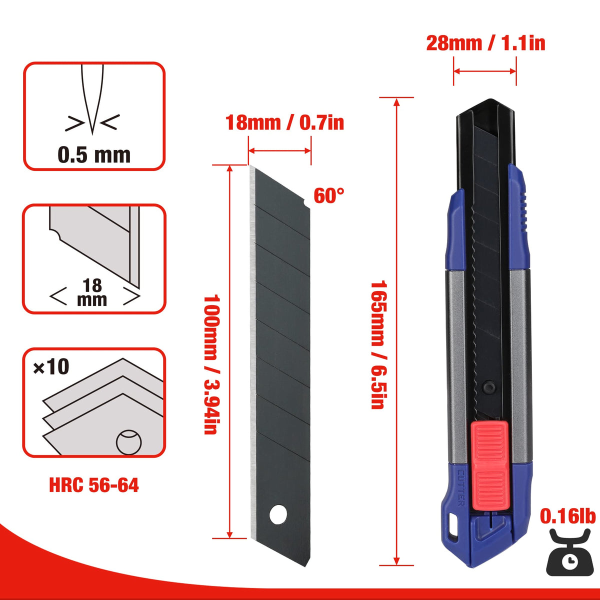WORKPRO 18mm Retractable Utility Knife, Heavy Duty Snap-off Box Cutter with 10-Piece SK5 Blades for Cartons, Cardboard and Boxes, Perfect for Office and Home Use