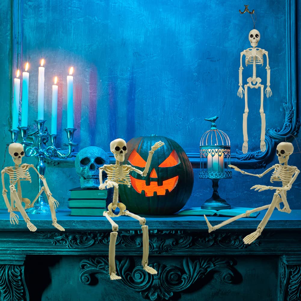 CAMIRUS 6PCS Skeleton Halloween Decorations, 16 in Full Body Poseable Small Skeleton Plastic Bones with Movable Posable Joints for Halloween Indoor Outdoor Party, Graveyard, Haunted House Accessories