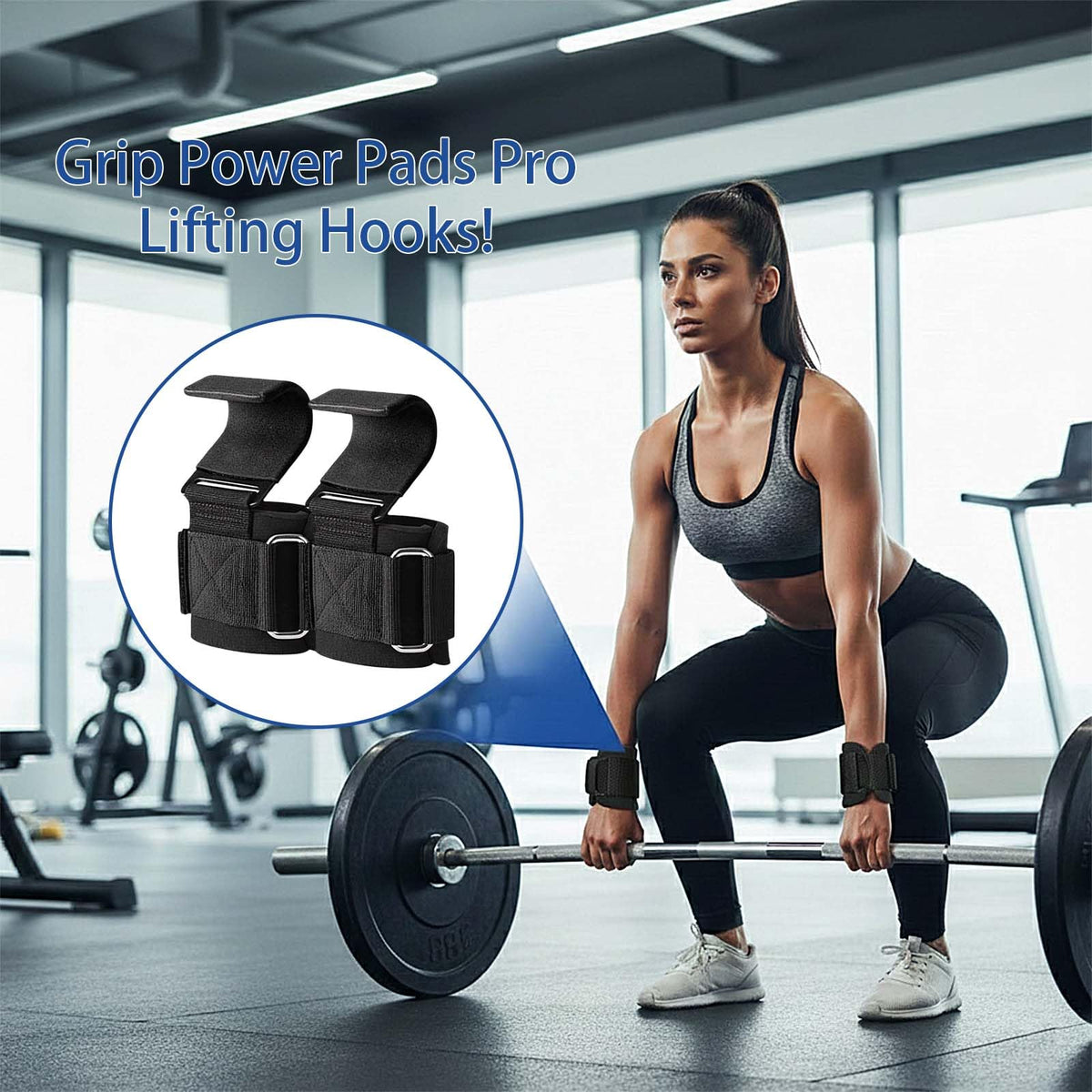 Weight Lifting Hooks (Pair) - Heavy Duty Lifting Wrist Straps, Hand Grip Support for Deadlifts, Pull Ups, Shrugs, Weightlifting Hooks Gym Gloves for Men and Women (Black)
