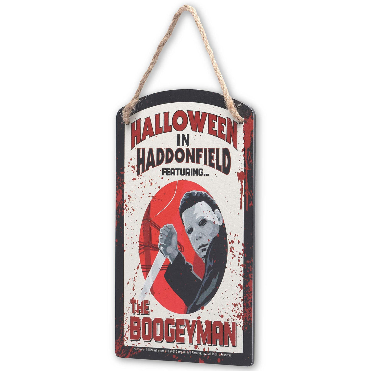 Open Road Brands John Carpenter's Halloween in Haddonfield Hanging Metal Sign - Scary Halloweeen Movie Decor for Home Decorating