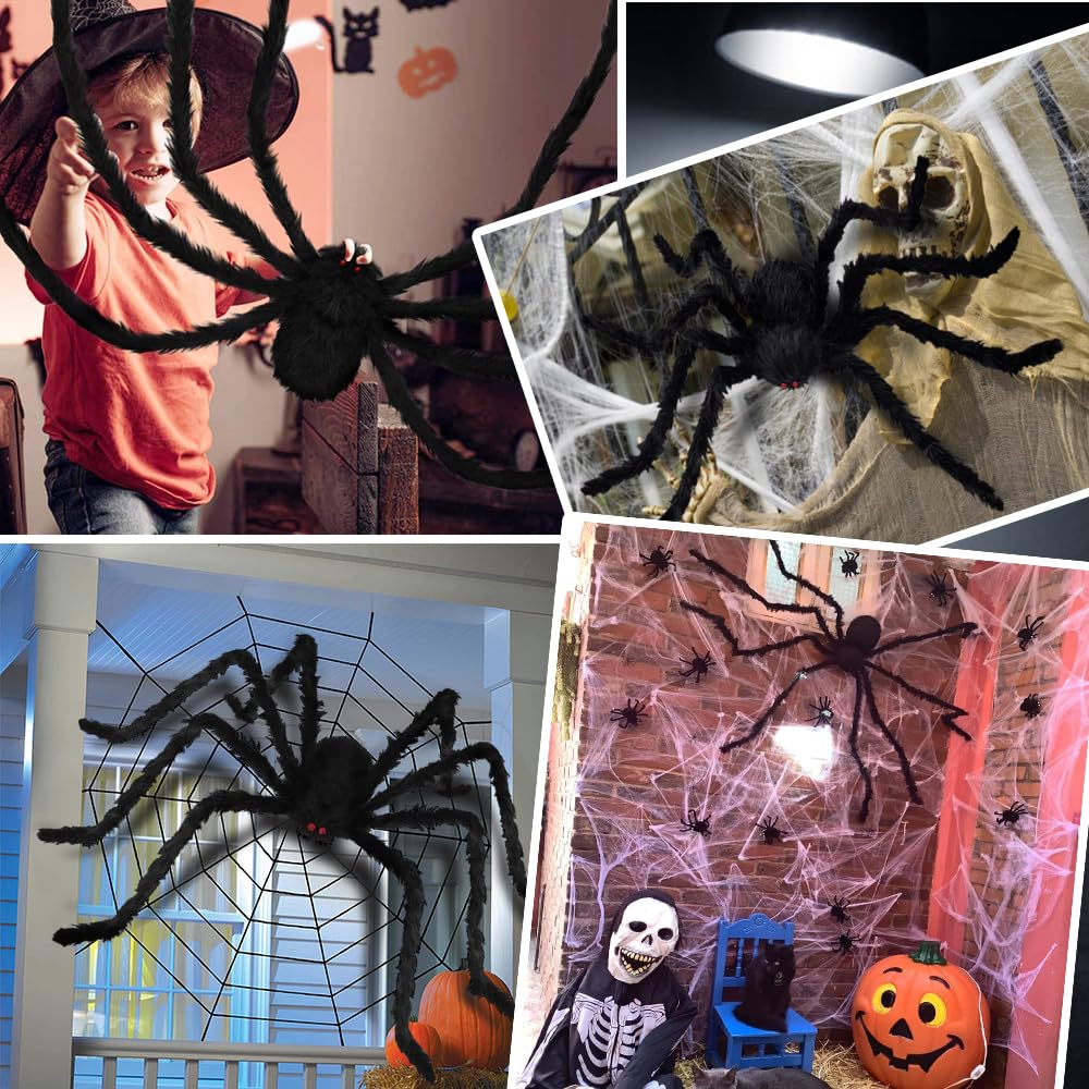 Epesl Halloween Giant Spider Outdoor Decorations, 7.5Ft Huge Hairy Black Spider, Scary Fake Spider Props for Halloween Indoor, Outdoor and Yard Patio Window Creepy Decor Supplies
