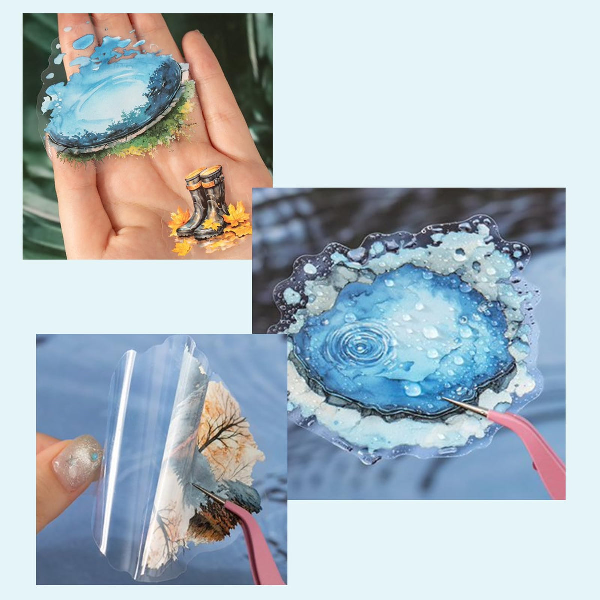 60 Pieces Aesthetic Landscape Creation PET Sticker Set, 6 Pack Vintage Puddles Scenery PET Stickers for Scrapbooking, Journaling, Waterproof DIY Crafts, and Junk Journal