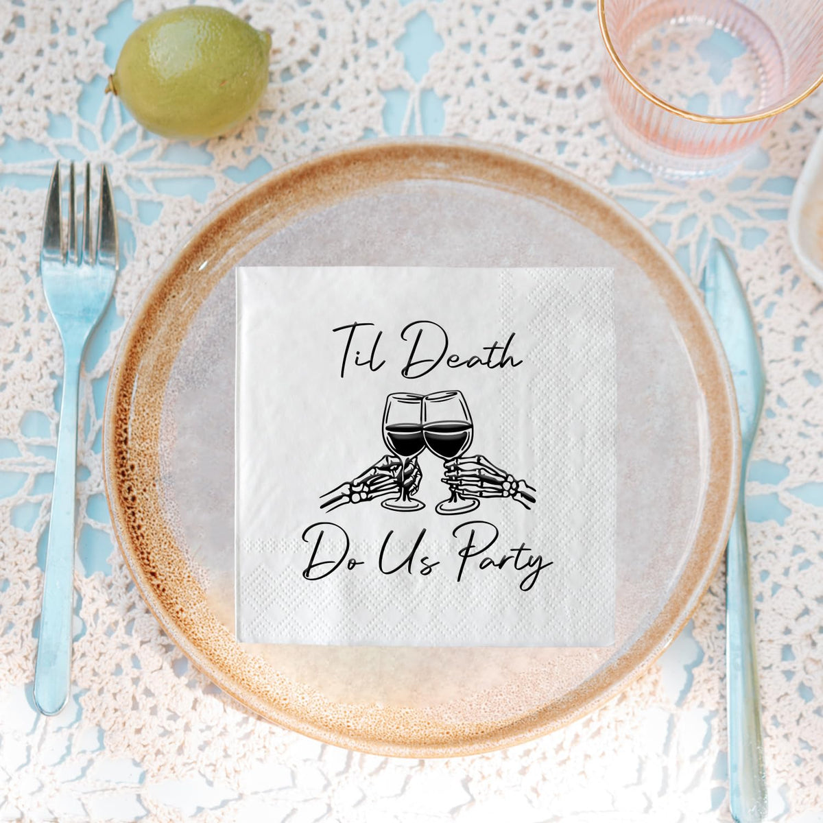 XIUHUBA Til Death Do Us Party Napkins, 50 Pack Black and White Halloween Skeleton Skull Cocktail Napkins for Funny Engagement Bachelorette Wedding Bridal Shower Party Decorations, 3-Ply