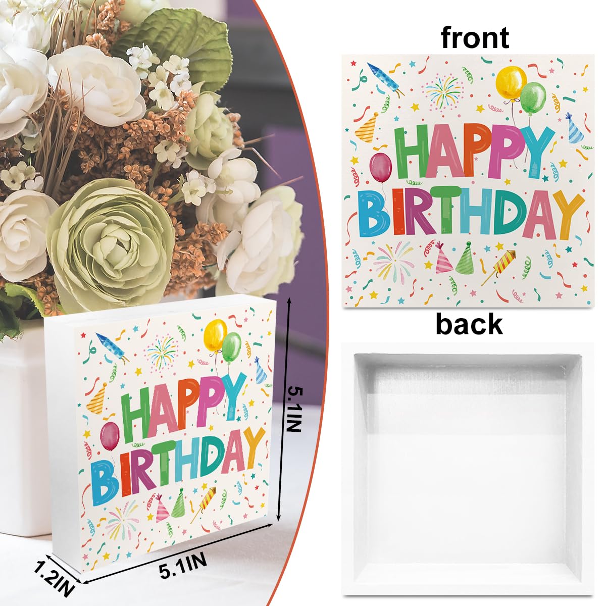 3 PCs Birthday Decorations Wooden Box Sign, Happy Birthday Sign Party Decorations for Friends Daughter Son, Rustic Country Wooden Signs, Living Room Bedroom Desk Tiered Tray Decor Supplies