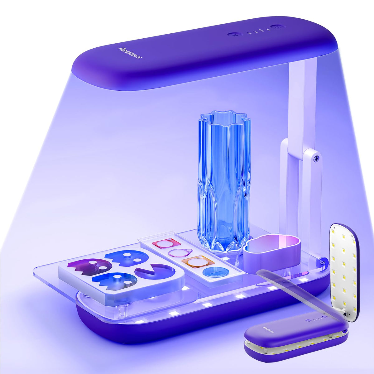 Resiners Double-Sided UV Resin Light, UV Light for Resin Curing with 36 LED Beads, Foldable UV Lamp, Wireless & Rechargeable Blacklight, Craft Supplies Tools for Resin Molds, Jewelry Making, Purple