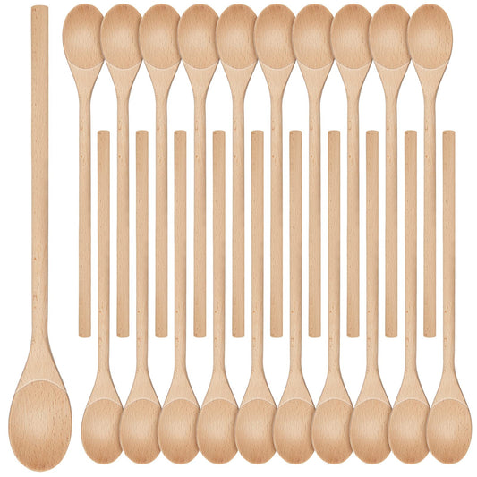 40 Pieces Wooden Spoons for Cooking Bulk 12 Inch Long Handle Cooking Mixing Oval Spoons Tasting Mixing Baking Serving Utensils, Wooden Decorative Spoon Gifts for Bridal DIY Carving Crafts, Drawing