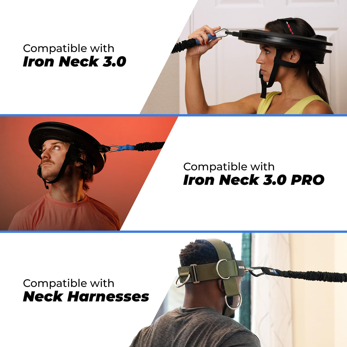 Iron Neck Resistance Band - Durable Exercise Band with Steel Carabiners for Neck Trainer, Exerciser, & Strengthener - Training, Strength Workouts, Stretching, & Rehab - Home Gym Accessories - 5 lbs.