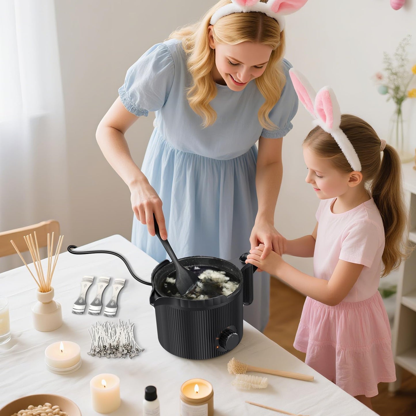 venpow Candle Wax Melter with Pour Spout, Candle Making Kit for Adult Beginners, 1.5L Large Capacity, for Making Candles and Soaps, Kit Includes Wax Melting Pot and Stirring Spoon - Black