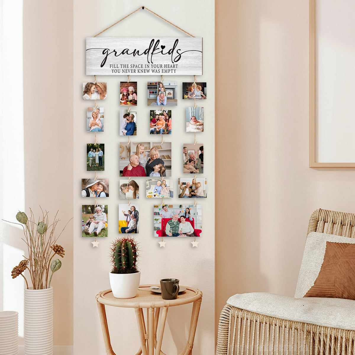 Orchroma Grandkids Picture Frames Collage Wall Decor,Grandpa Grandma Picture Frame,Gifts for Grandparent from Grandkids,Grandkids Picture Board,Hanging Photo Display with Clips,Picture Hanging Kit