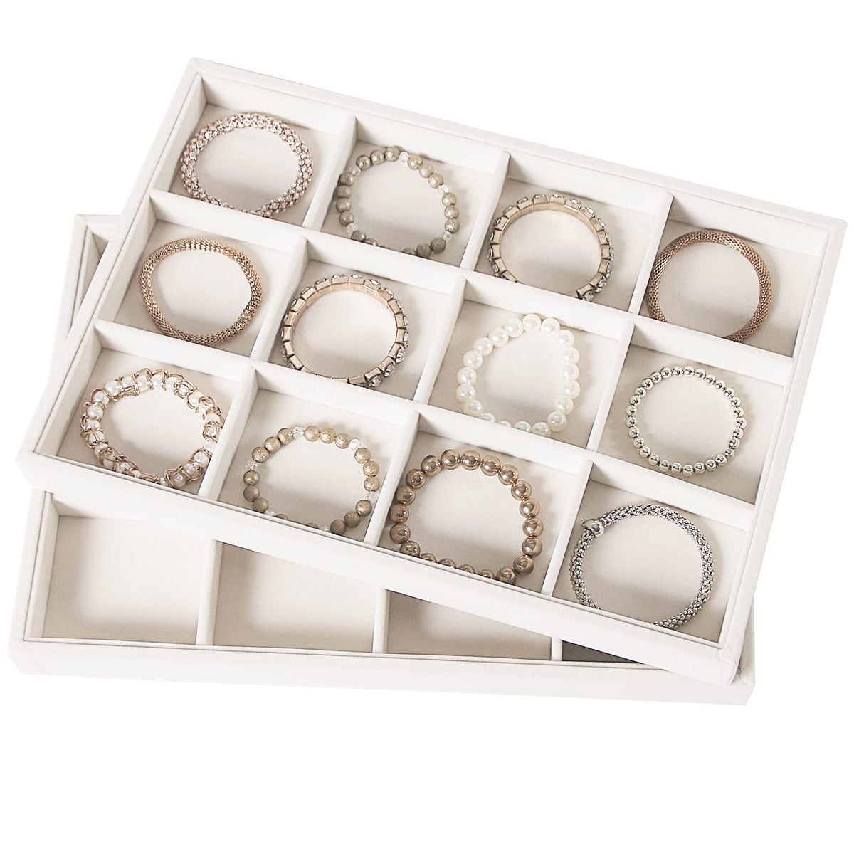 Coward 2PC Stackable 12 Grids Jewelry Organizer Tray Bracelet Display Stand for Selling Velvet Necklace Holder Earring Box Storage (12grid+12grid)