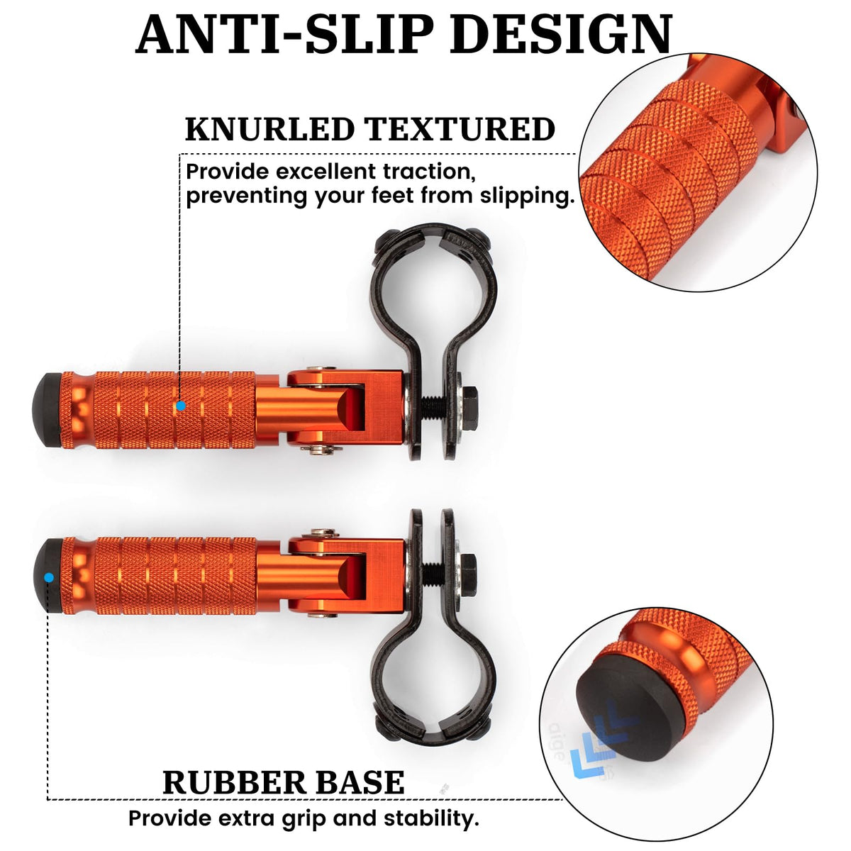 XINGWU M8 Motorcycle Foot Pegs 90 Degree Foldable Footpegs CNC Anti-Skid Footrest Universal for Yamaha Honda Suzuki Aprilia Electric Car Motorbike Mini Bike Dirt Pit Bike Passenger Pedal (Orange)