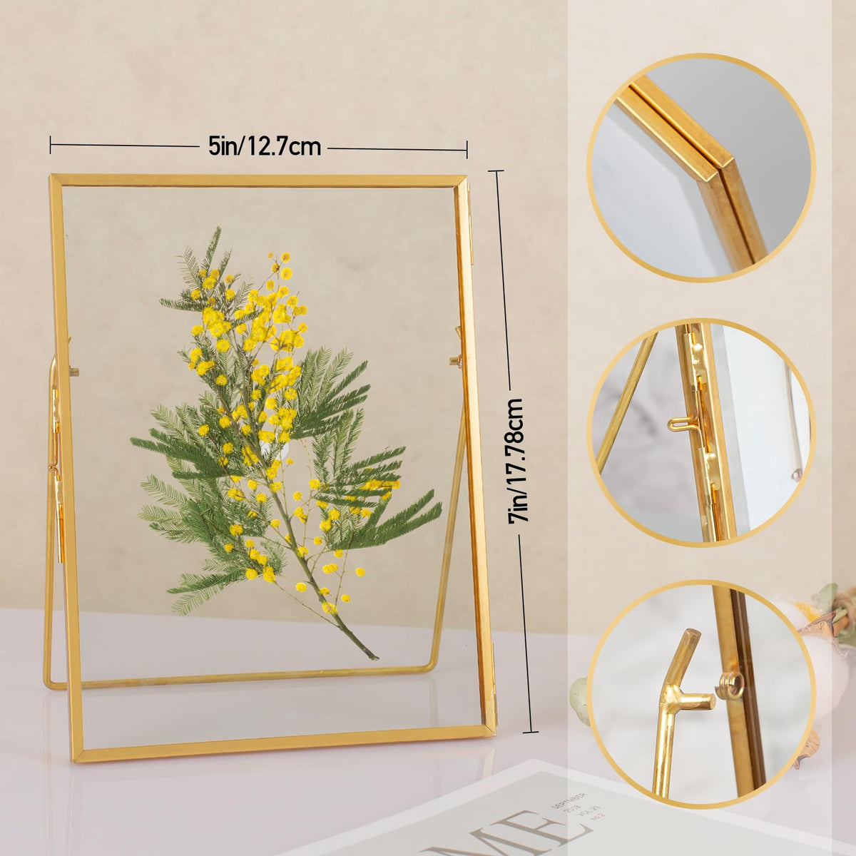 Jajamy Gold Floating Picture Frame Set of 2, Tempered Glass Floating Frames 5x7, Gold Picture Frame for Multi Size Photo 4 x 6, 3 x 5 for Tabletop Display
