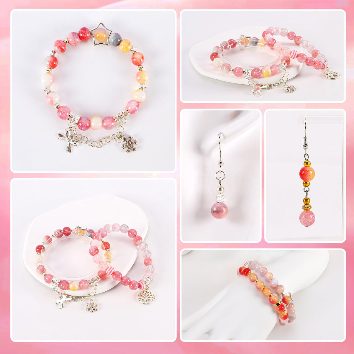 Glass Beads for Jewelry Making, 18 Colors Glass Beads for Bracelets Making kit Including 2-8mm Bead spacers/Lava Beads/Stone Rock DIY Jewelry Making Supplies for Adults, Bracelets Earring Making kit