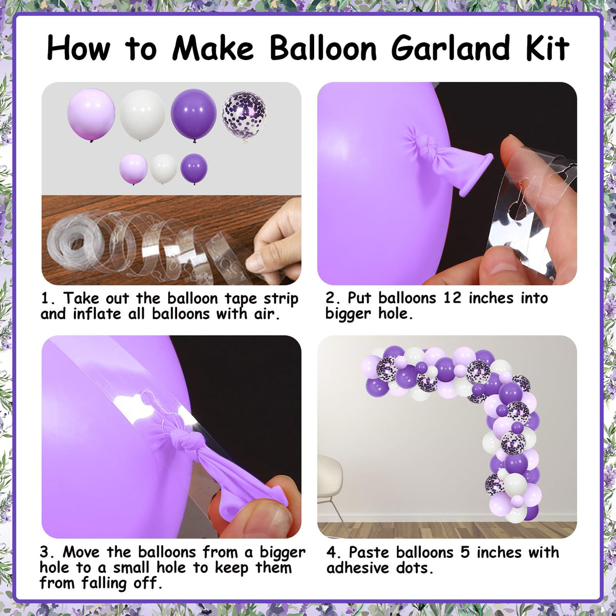 JOYMEMO Lavender Birthday Balloons Arch Kit, Purple Lavender Floral Butterfly Happy Birthday Backdrop Banner Artificial Flowers Decorations for Girls Women Bday Party Decor Supplies