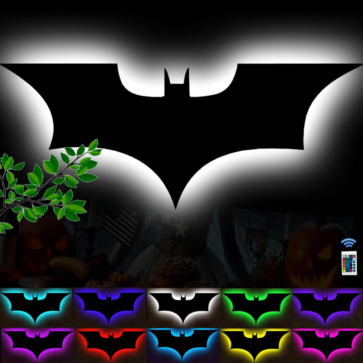 Bat Lamp Neon Sign LED Bat Signal Night Light 16 Colors Adjustable Man Cave Party Home Bedroom Christmas Halloween Decoration Lights Birthday Gifts