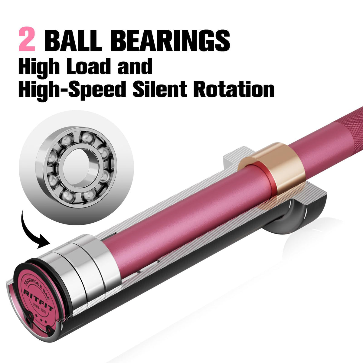 RITFIT Olympic Barbell 4ft/6ft - 2 Inch Weight Bar for Strength Training, Weightlifting, Squat, Deadlift, Bench Press, Curl, Overhead Press - 350lbs/500lbs Capacity 4FT Pink