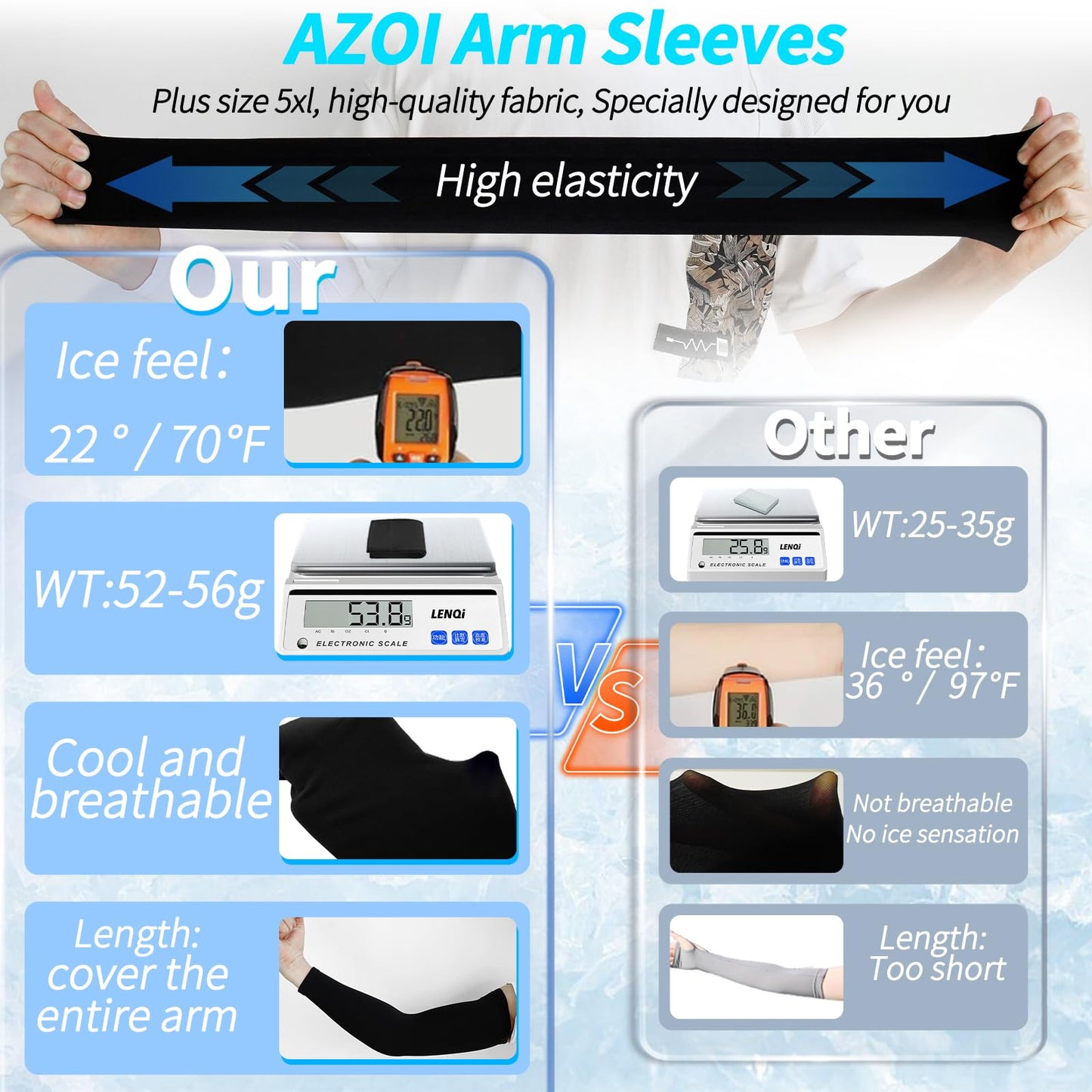 AZOI Arm Sleeves for Men Women – Cooling UV Sun Protection UPF 50+ Compression Sports Sleeves for Outdoor, Tattoo Cover Up （2 pairs）
