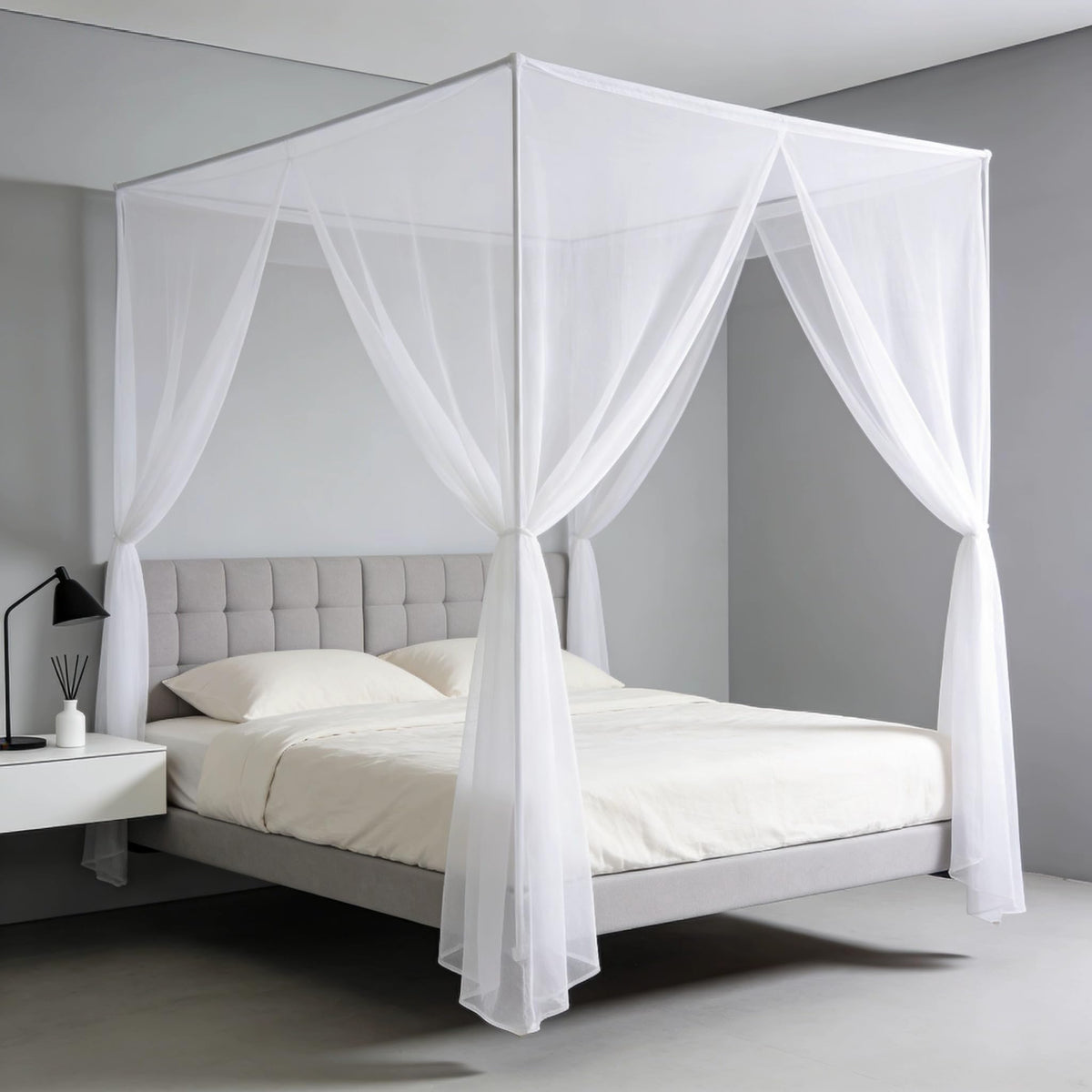 Vawolecy Mosquito Net Bed Canopy for Full Queen King Size Bed,4 Corner Canopy Gothic Bed Curtains,Bug Net for Camping Patio, Halloween Decoration
