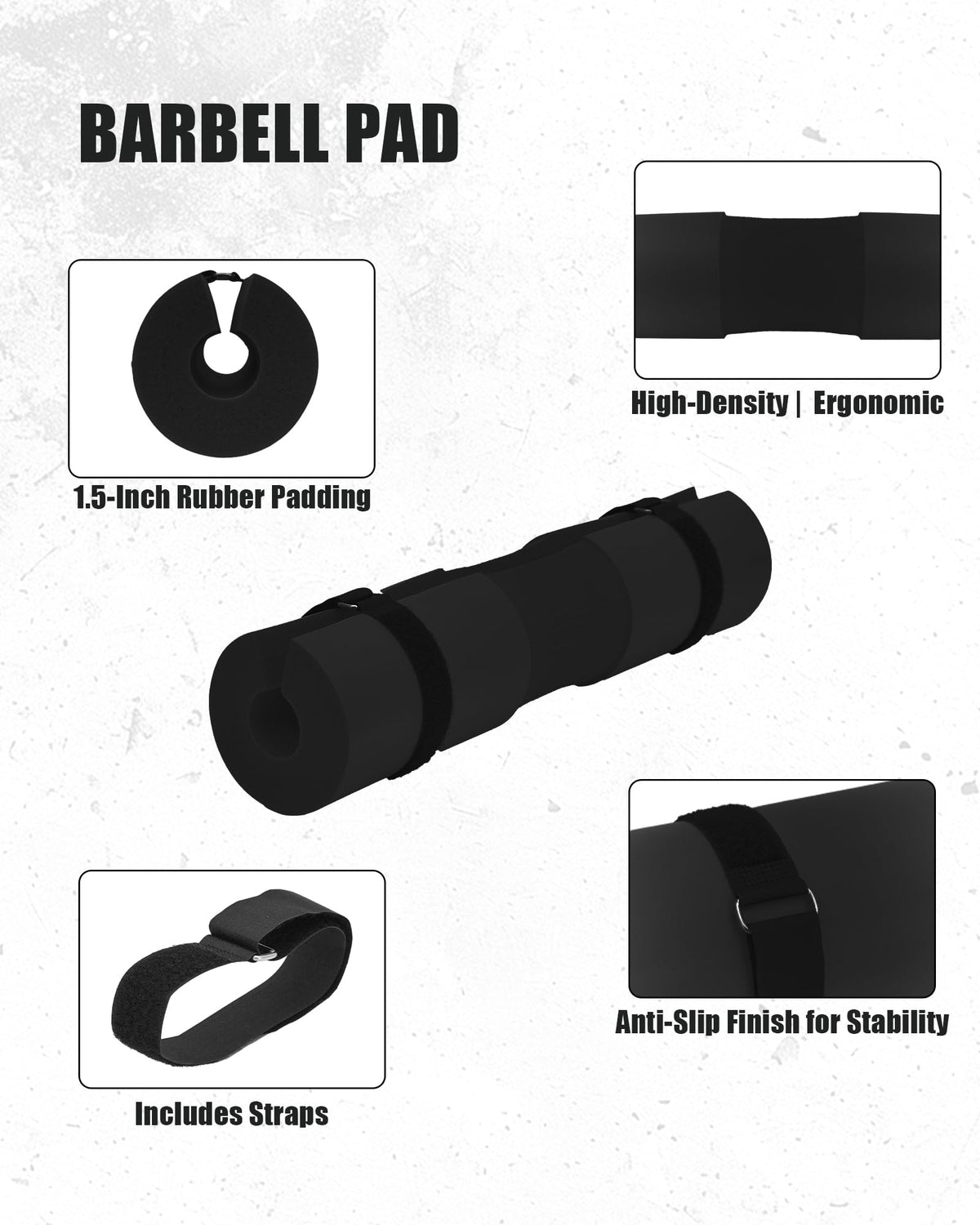 Garvee Barbell Pad, Hip Thrust Pad for Leg Training, Non-Slip Thick Foam Squat Pad for Glute Support and Neck & Shoulder Protection with Two Straps, Fits All Olympic Barbell and Smith Machine, Black