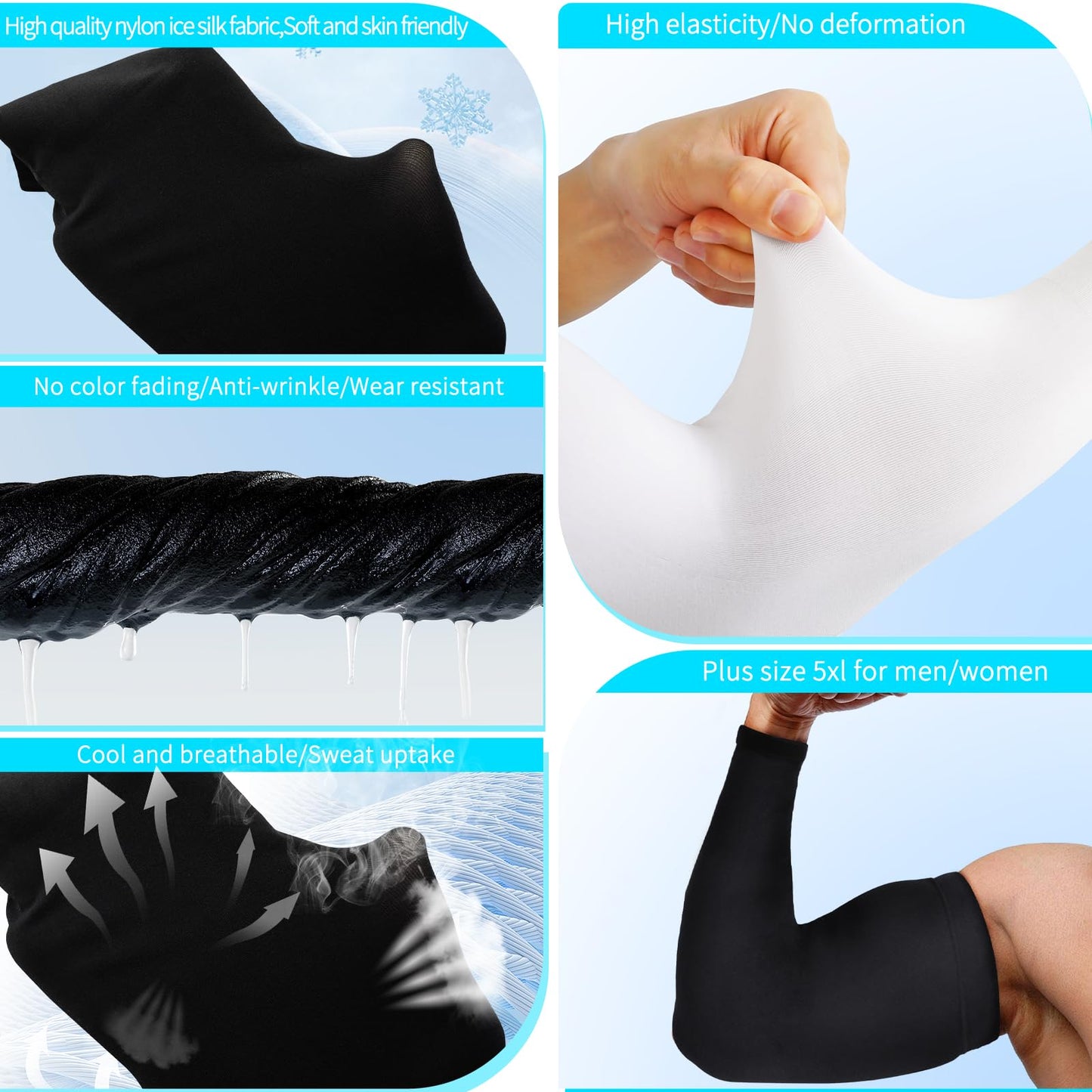 AZOI Arm Sleeves for Men Women – Cooling UV Sun Protection UPF 50+ Compression Sports Sleeves for Outdoor, Tattoo Cover Up （2 pairs）