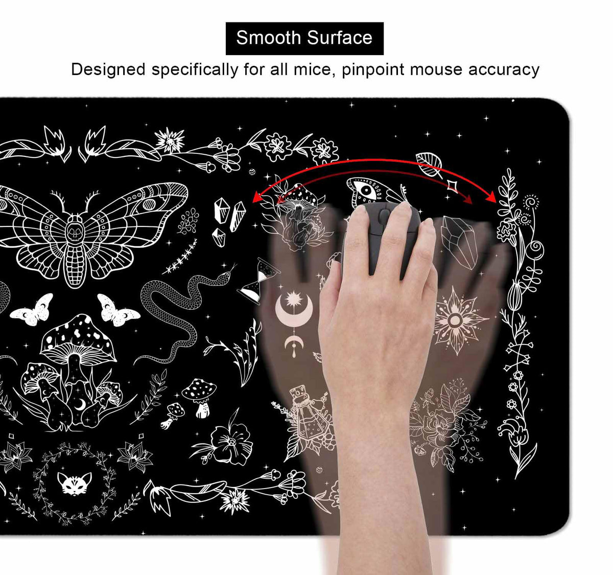 SXCKANG Goth Desk Mat, Black Occult Large Gaming Mouse Pad, Halloween Witchy Celestial Mushroom XXL Mousepad, Office Desk Decor Accessories Gifts
