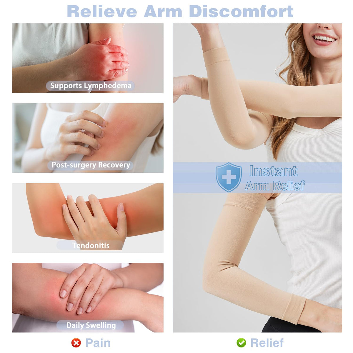 NOMIYEI Lymphedema Arm Sleeves for Women - 20-30 mmHg Graduated Compression Full Arm Support for Swelling Relief, Post-Surgery Recovery & Improved Circulation, Beige, Large