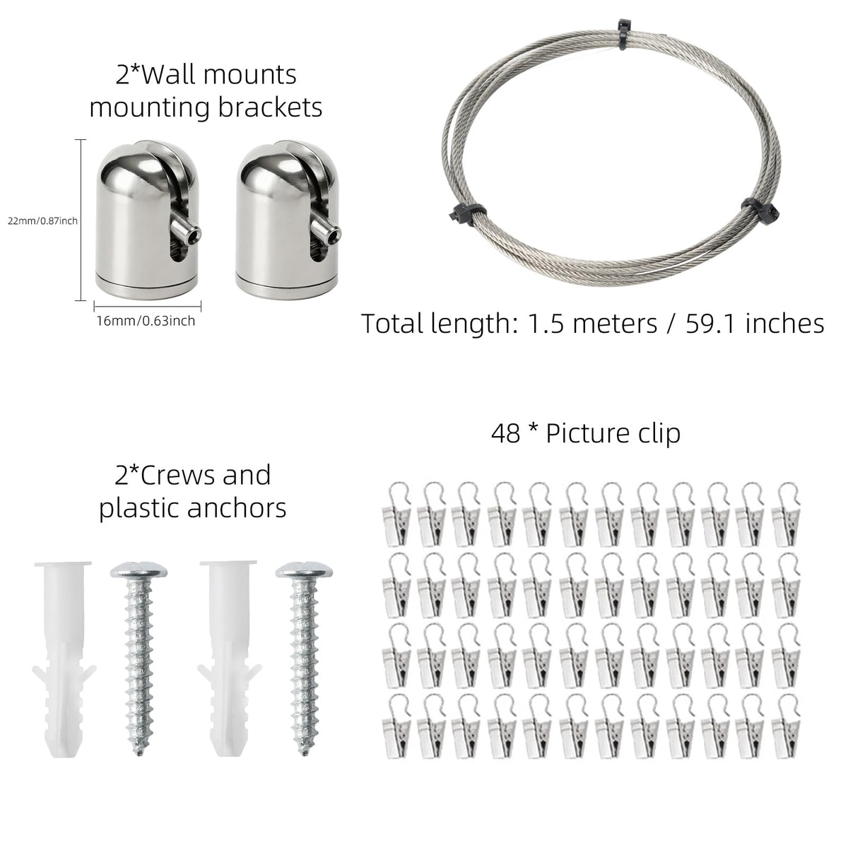 Art Display for Kids Artwork, 5ft Picture Hanging Wire Kit with 48 Clips for Kids Art Artwork Display, Photo, Wall Hanging Room Bedroom Decor