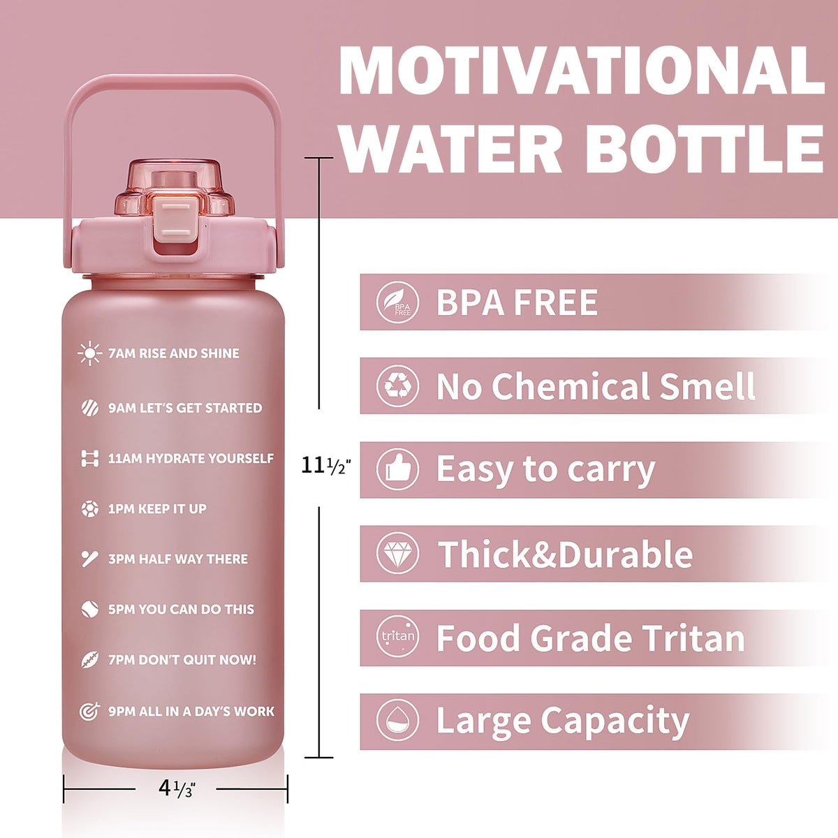 ST-YIBEN 64oz Large Motivational Water Bottle with Time Marker,Leakproof & BPA Free Half Gallon Big Water Bottle with Straw & Handle Tritan Frosted Water Jug for Women Men to Fitness,Gym,Sports