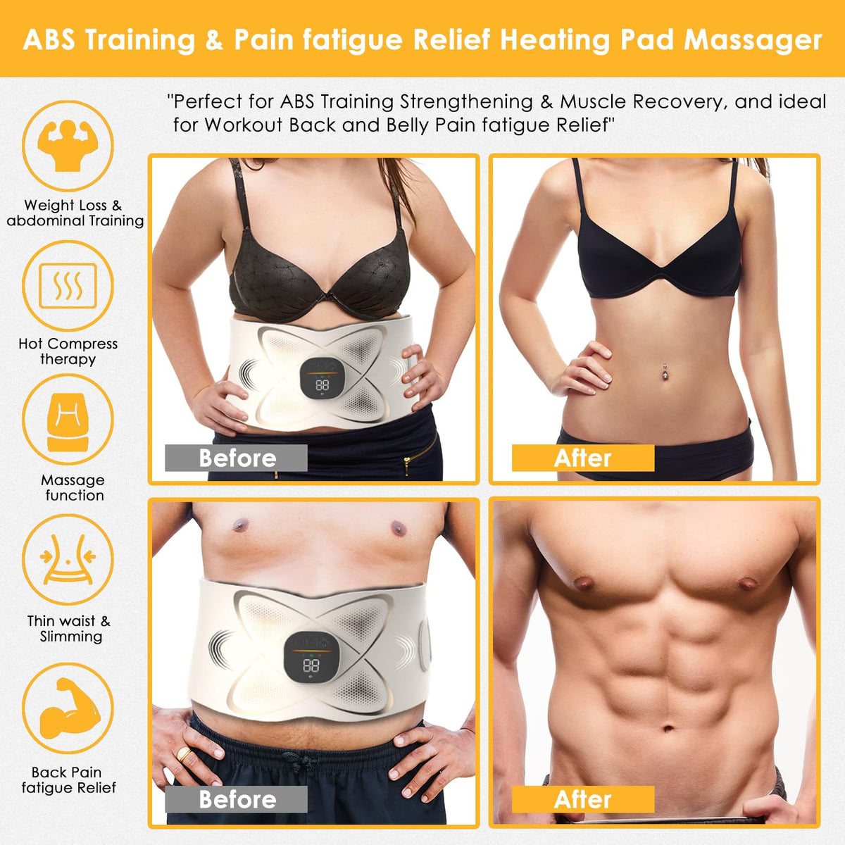 Abs Sculptor, Ab Toning Belt with Heat for Stomach Cellulite Removal Belly Fat Burning, ab Toner Machine for Belly Exercise Smooth & Firming, Lower Back Massager for Women Men Pain Relief Unisex Gifts