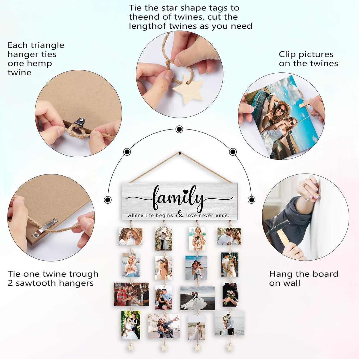 Orchroma Picture Frames Collage Photo Hanging Display Picture Board,Family Picture Frames Collage Wall Decor,Family Where Life Begins and Love Never Ends,Home Living Room Bedroom Wall Decor