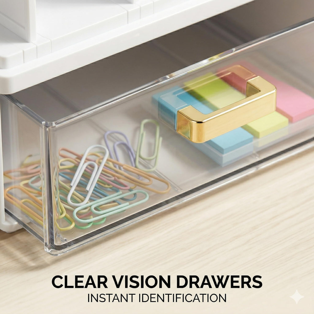 CiWiVOKi White Desk Organizer with 4 File Holder Slots, 2 Clear Drawers & Dual Pen Holders, Sturdy Multi-Functional Desktop Storage for Home Office, Mail Sorter & Caddy