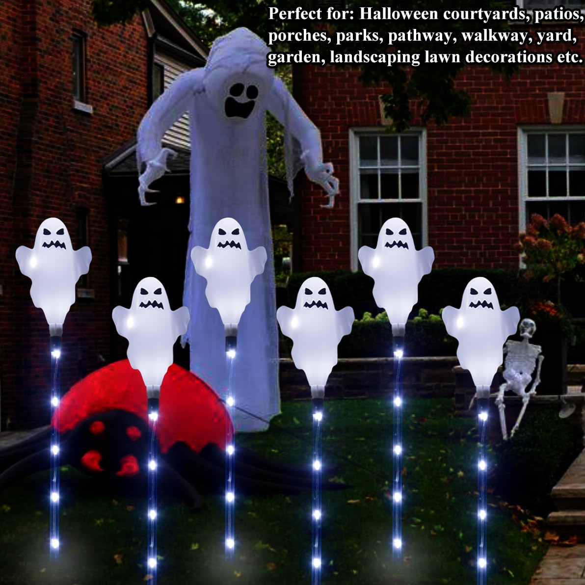 6 Pack Solar Halloween Ghosts Outdoor Decorations, Solar Halloween Lights Outdoor Waterproof, Pathway Lights for Outside Garden Patio Yard Lawn Party Walkway Grave Ghost Decor
