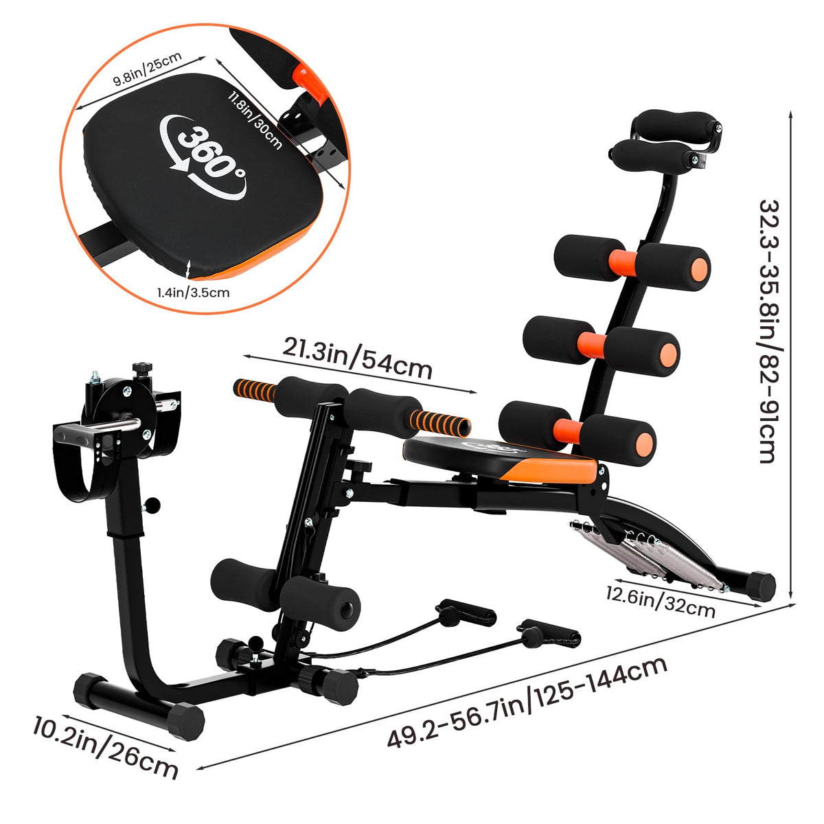 Multi-Functional 6 in 1 Adjustable Ab Trainer Waist Trainer, Abdominal Workout Bench for Home Gym, Ab Exercise Equipment for Total Body Workout (Black)
