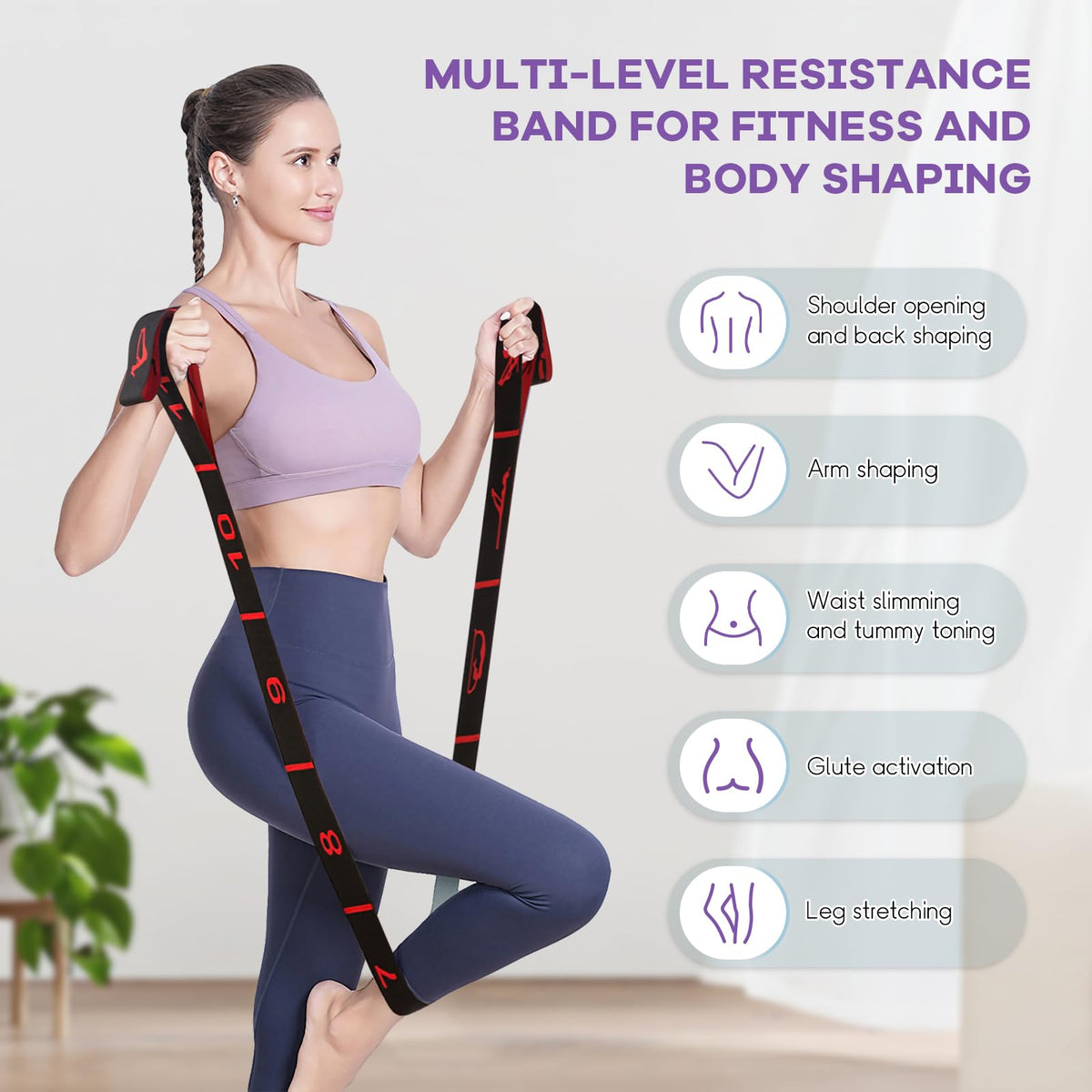 Upgrade Stretching Strap with Loops,Yoga Strap ,Home Workout,Pilate & Flexibility Training,Non Elastic Exercise Stretch Band for Hamstring,Leg Stretcher Belt,Flexibility Fascia (Black-10 Loops, 2 Pack)