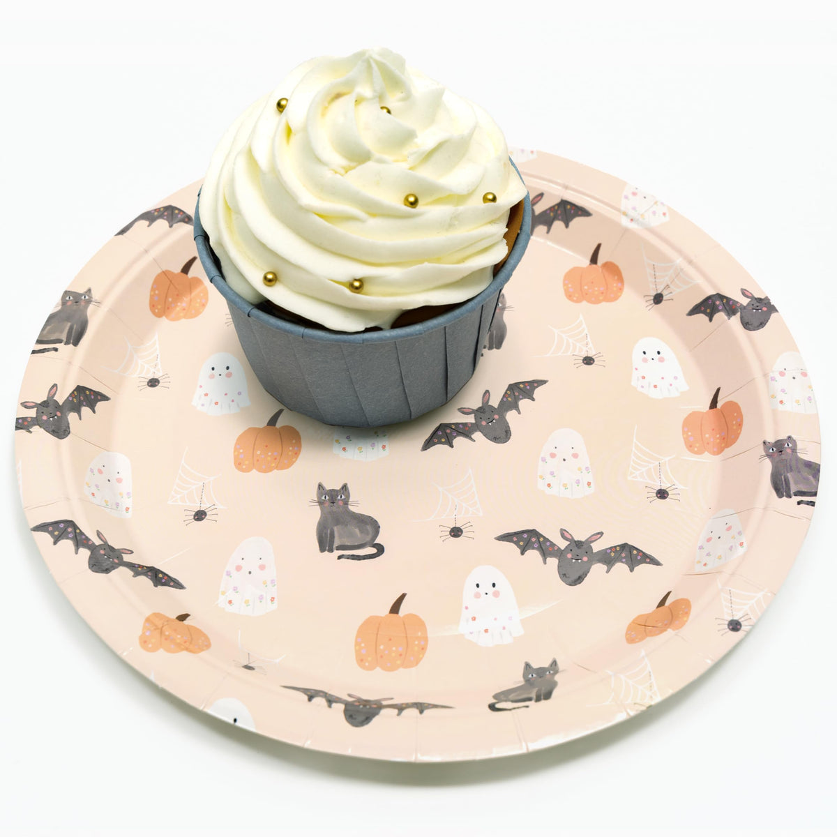 Cheerland Summer ween Paper Plates Disposable Cute Pumpkin Bat Ghost Party Plates for Pastel Halloween Decoration Kids Birthday Baby Shower and Spooky Summerween Party Decorations 7 Inch Pack of 24